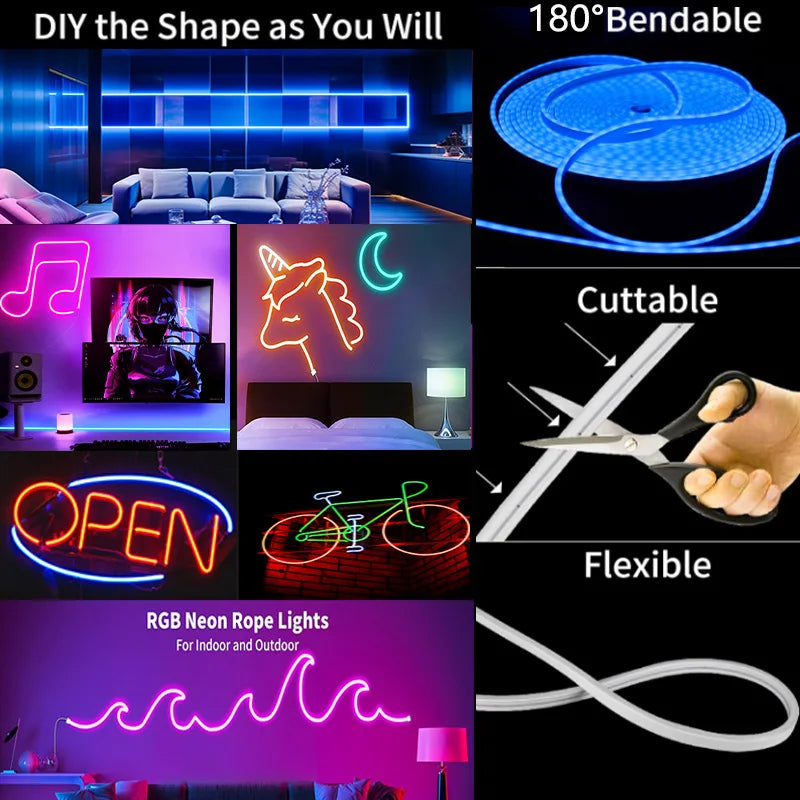USB RGB Neon LED Strip 1M 2M 3M 5M WiFi 5V RGB Strip Work With Tuya App/Smart Life/Alexa for Game Home Neon Decor Lighting