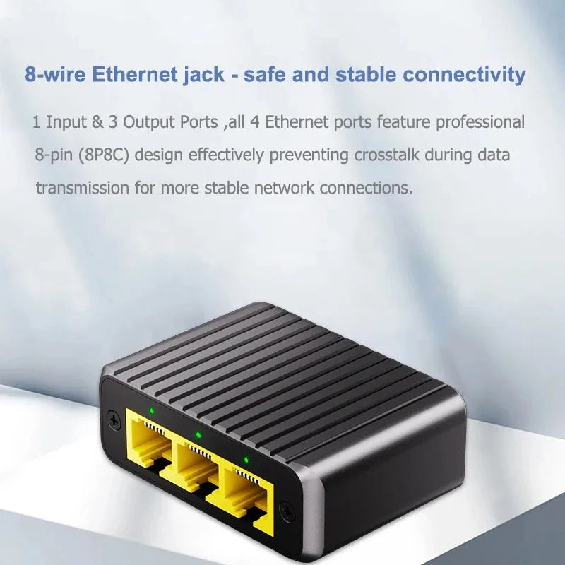 4 Ports Network Switch 1000Mbps RJ45 LAN Hub Adapter Gigabit Switch 1-in 3-out Ethernet Splitter for PC TV Box Router Sharer