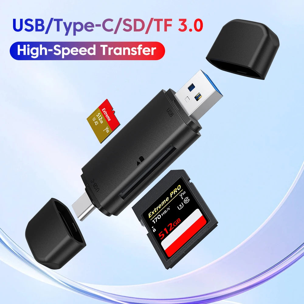 4-in-1 Multifunction USB 3.0 Card Reader Type C External Storage Black Stretch for Memory Stick USB C 3.0 SD TF Card Reader