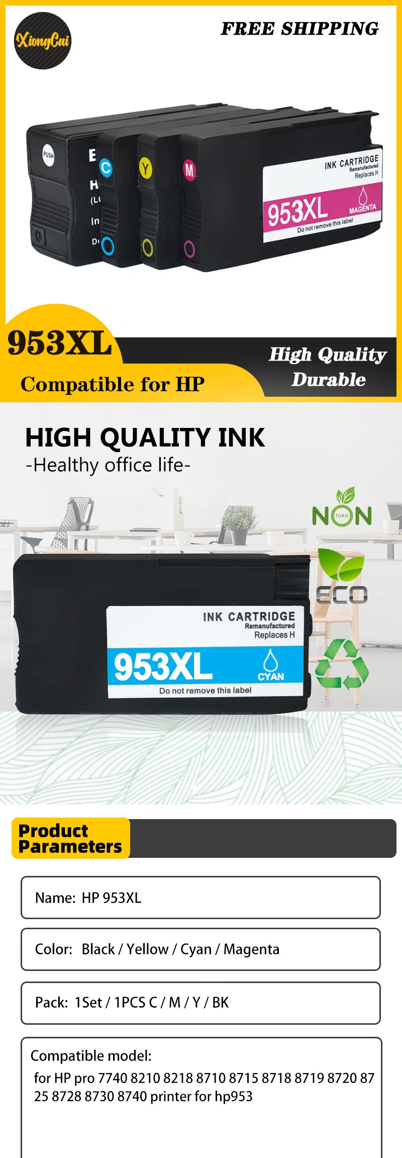 NEW Compatible Ink Cartridge 953 953XL for HP 953 Pro 7720 7740 8210 8218 8710 8715 8718 8719 8720 8725 8728 8730 8740 Printer
