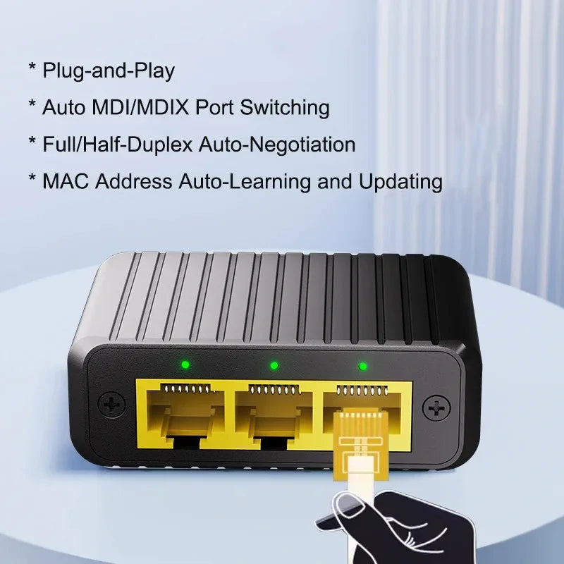 4 Ports Network Switch 1000Mbps RJ45 LAN Hub Adapter Gigabit Switch 1-in 3-out Ethernet Splitter for PC TV Box Router Sharer