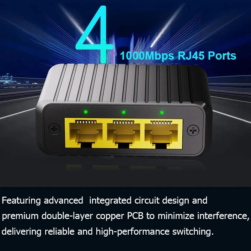 4 Ports Network Switch 1000Mbps RJ45 LAN Hub Adapter Gigabit Switch 1-in 3-out Ethernet Splitter for PC TV Box Router Sharer