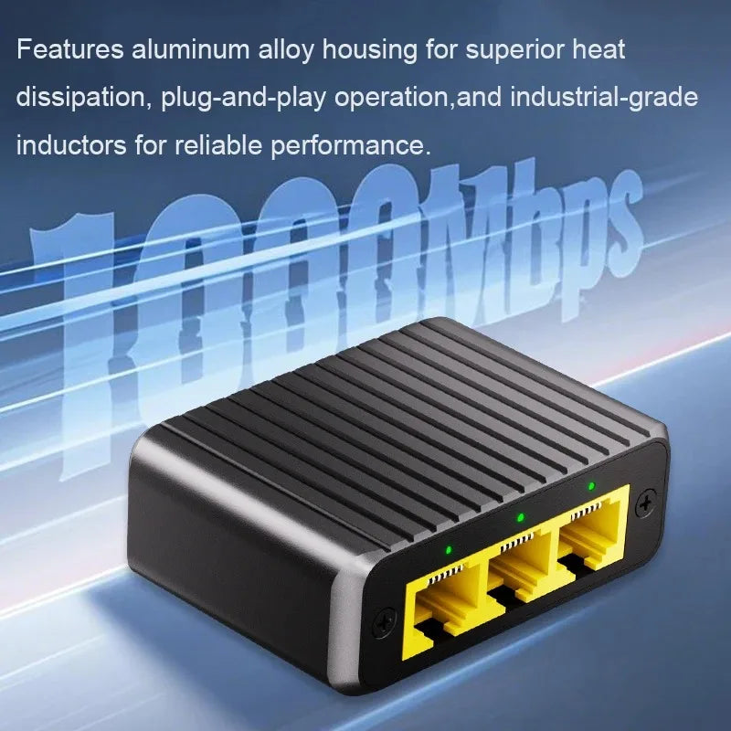 4 Ports Network Switch 1000Mbps RJ45 LAN Hub Adapter Gigabit Switch 1-in 3-out Ethernet Splitter for PC TV Box Router Sharer