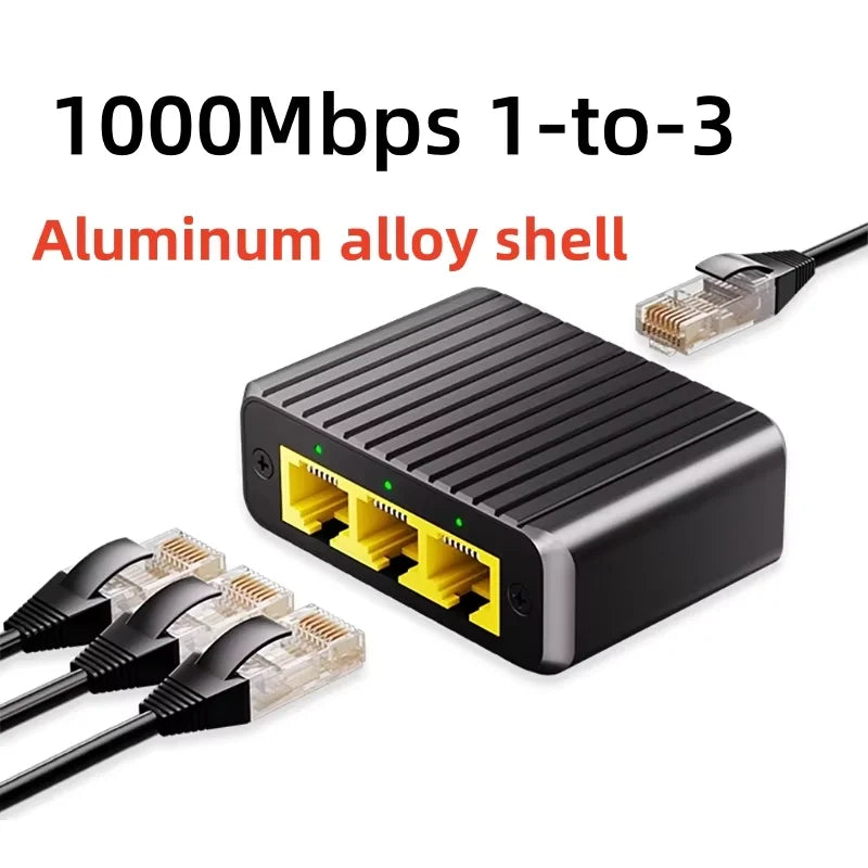 4 Ports Network Switch 1000Mbps RJ45 LAN Hub Adapter Gigabit Switch 1-in 3-out Ethernet Splitter for PC TV Box Router Sharer
