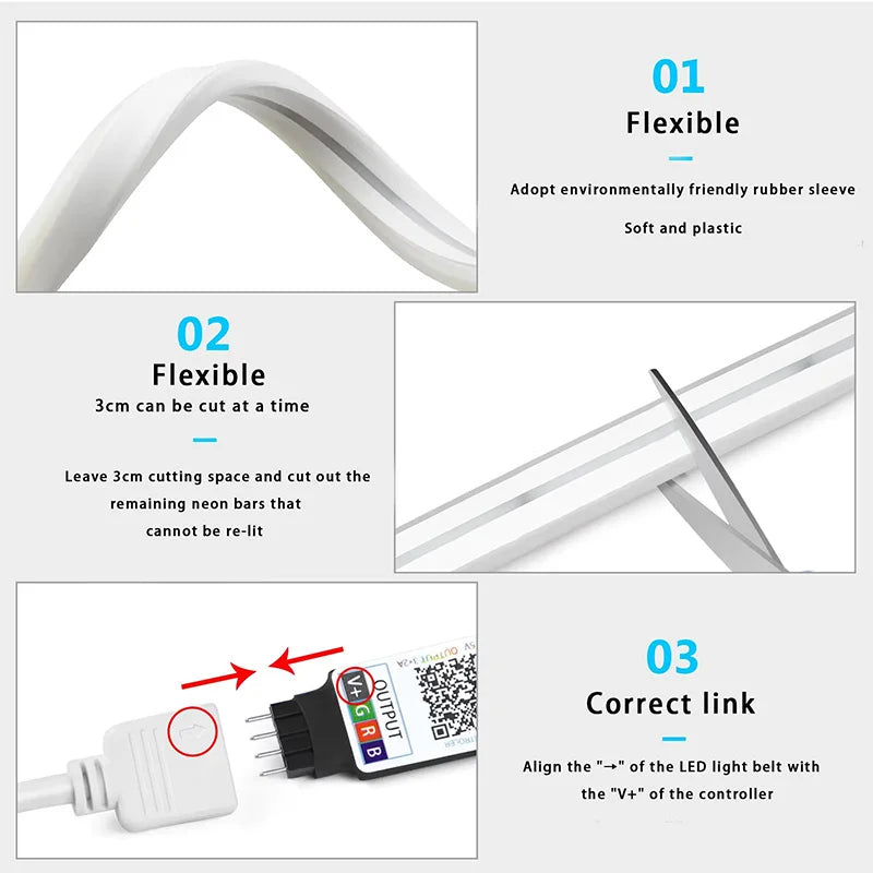 USB RGB Neon LED Strip 1M 2M 3M 5M WiFi 5V RGB Strip Work With Tuya App/Smart Life/Alexa for Game Home Neon Decor Lighting