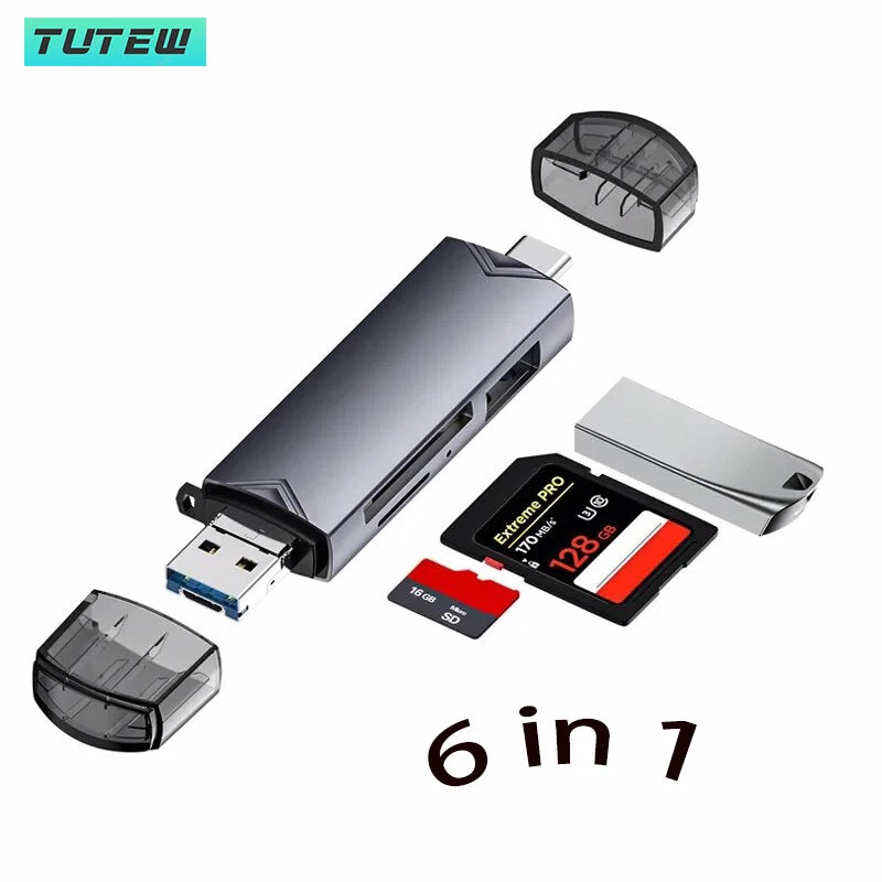 Multifunction 6 In 1 Usb 3.0 Card Reader U Disk Type C/Micro Usb/Tf/Sd Flash Drive Memory Card Reading Adapter Phone Accessories